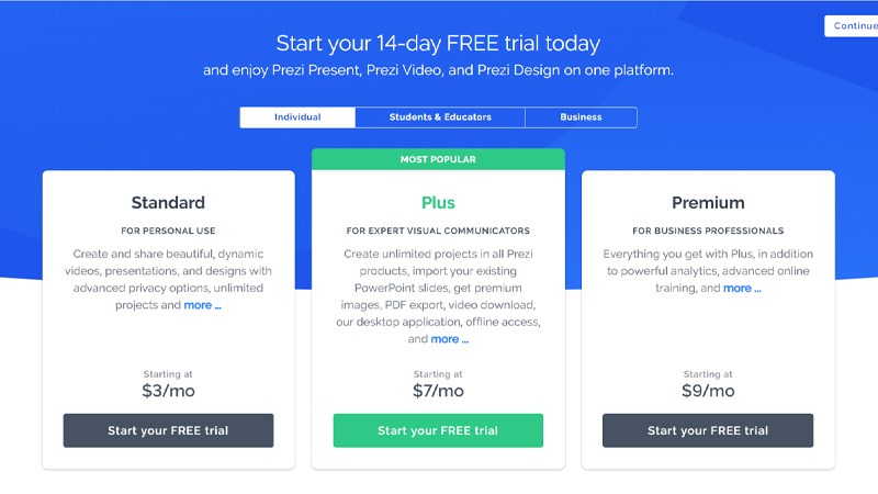 Chọn g&oacute;i dịch vụ Prezi