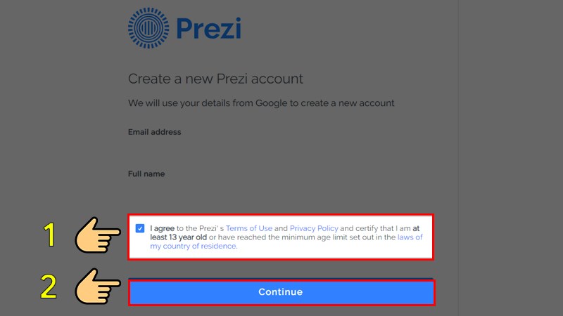 Cấp quyền truy cập Google cho Prezi