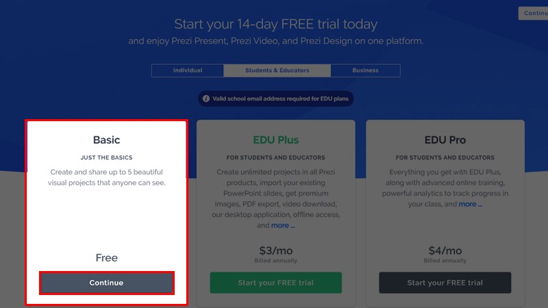 Chọn g&oacute;i dịch vụ Prezi