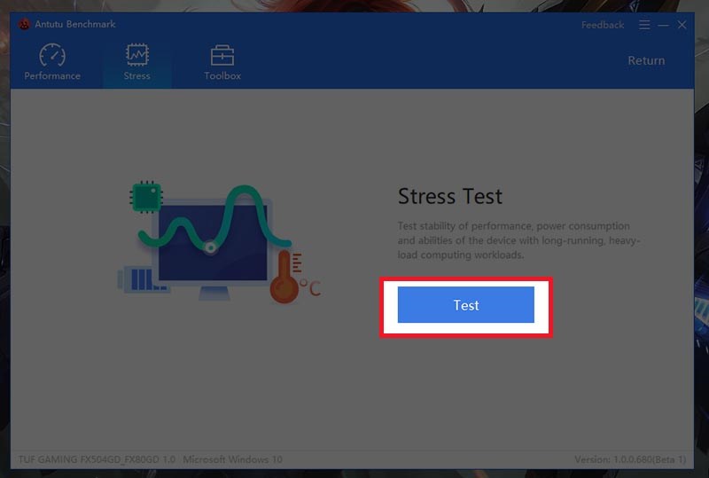 chọn Test để phần mềm bắt đầu đo hiệu năng