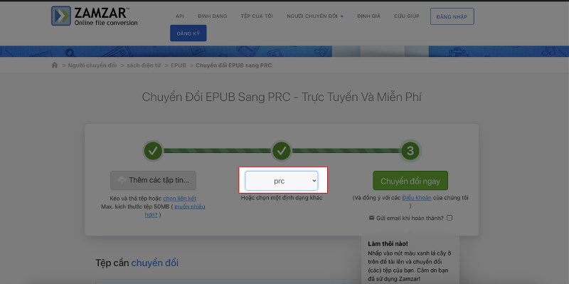 Bước 3: Chọn định dạng PRC Bước 3: Chọn định dạng PRC