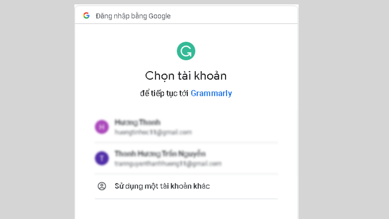 Đăng nhập Grammarly thông qua Gmail.