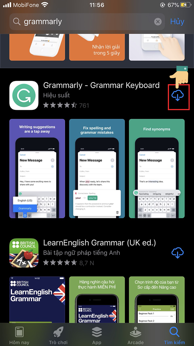 Cài đặt Grammarly trên hệ điều hành IOS.