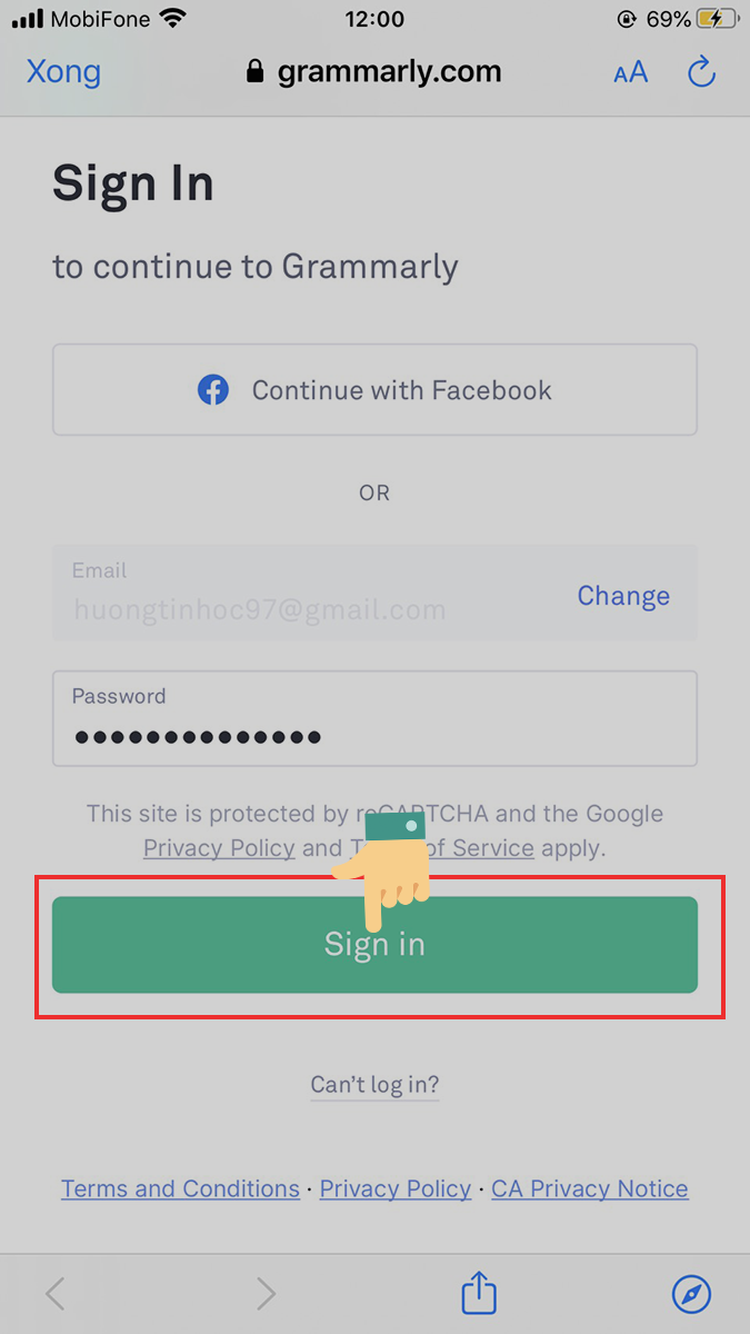 Đăng nhập Grammarly trên điện thoại.