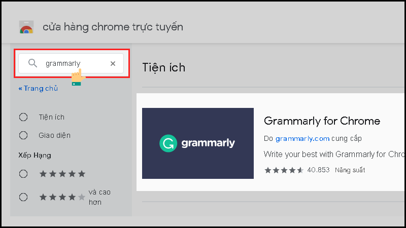 Search từ khóa Grammarly trong phần tìm kiếm của cửa hàng Chrome