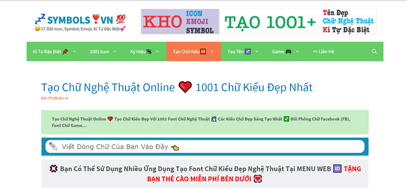 symbols.vn - Tạo chữ nghệ thuật online với 1001 chữ kiểu đẹp nhất