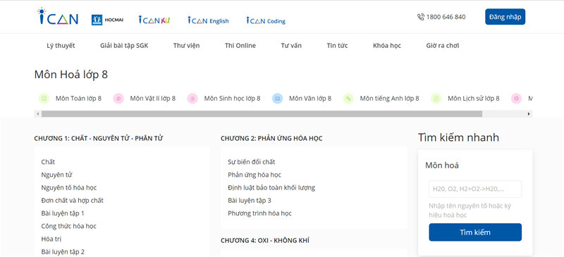 ican.vn - Học Hóa online lớp 8