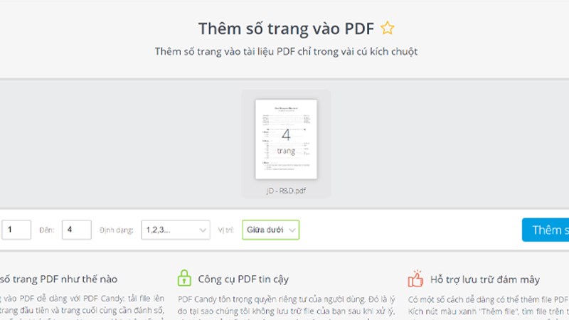 Cách đánh số trang PDF online