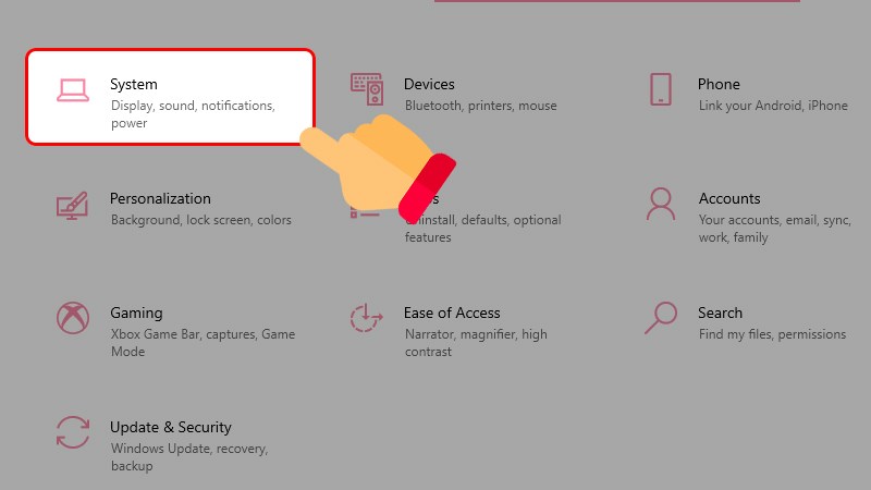 Nhấn tổ hợp phím Windows + I > Chọn System