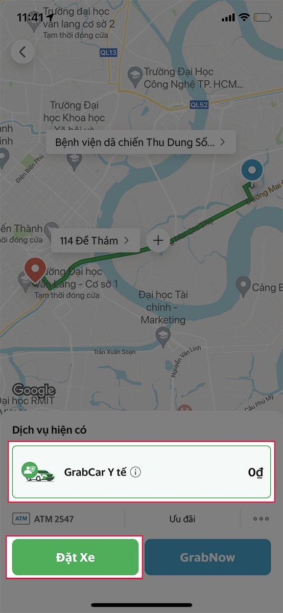 Chọn GrabCar Y tế v&agrave; nhấn 