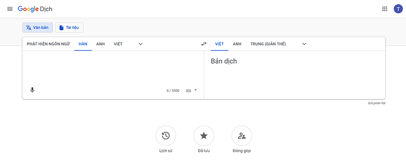 Google Dịch - Dịch tiếng Hàn sang Tiếng Việt trực tuyến