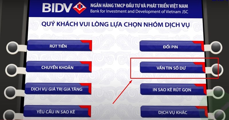 Tra cứu số tài khoản ngân hàng BIDV tại ATM