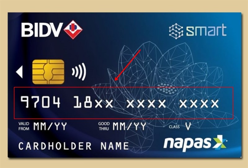 Số thẻ ngân hàng BIDV nằm trong vùng khoanh đỏ