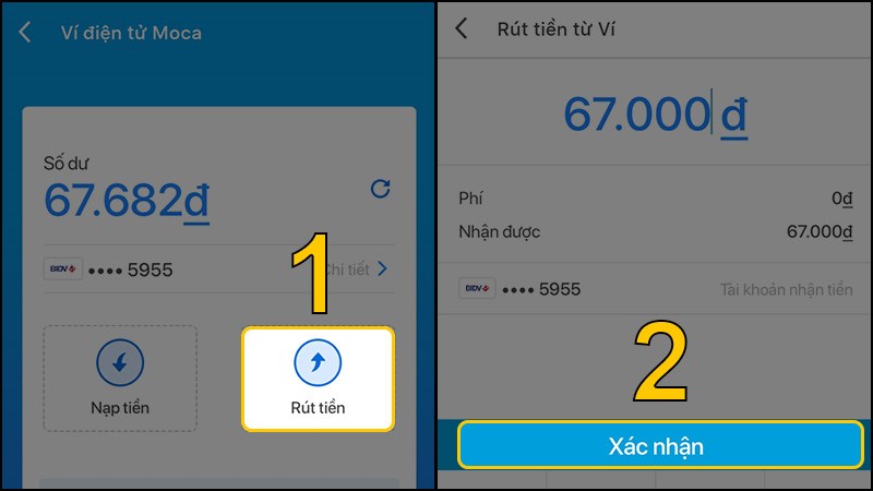 Rút tiền từ ví điện tử Moca