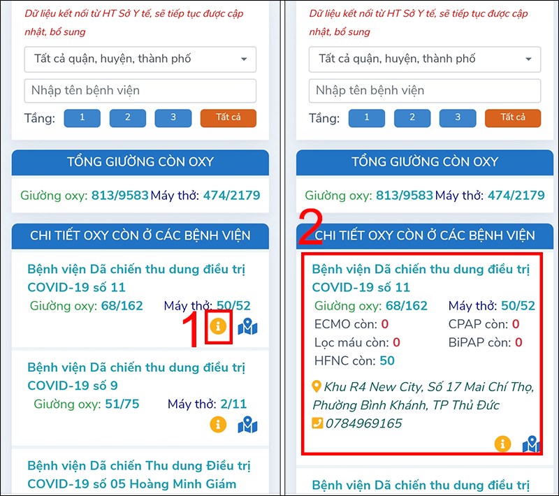 Chọn biểu tượng chữ i để xem chi tiết