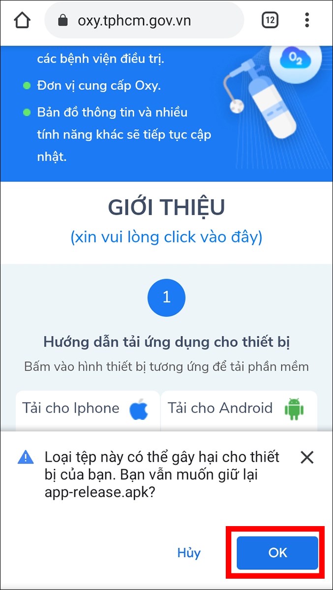 Nhấn OK để tiếp tục tải