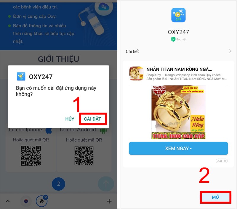 Nhấn C&agrave;i đặt v&agrave; nhấn Mở