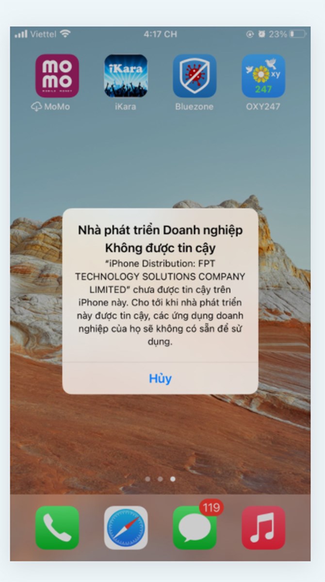 Th&ocirc;ng b&aacute;o khi c&agrave;i đặt Oxy 247 cho iPhone