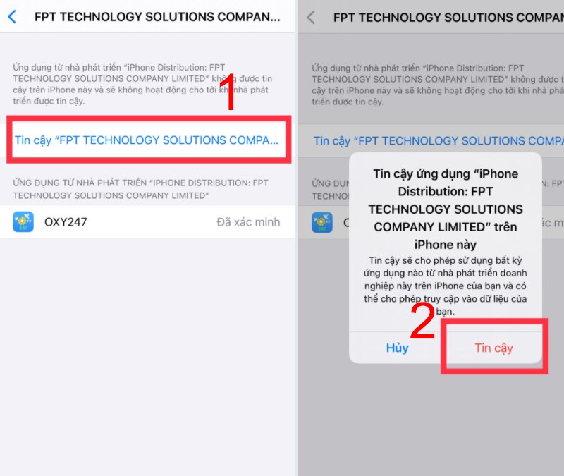Chọn Tin cậy FPT TECHNOLOGY... v&agrave; nhấn Tin cậy