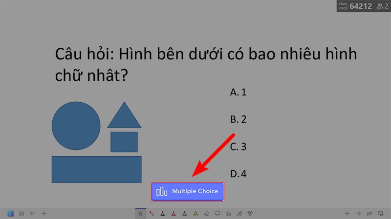 Thực hiện trình chiếu và click vào hộp thoại trắc nghiệm đã tạo