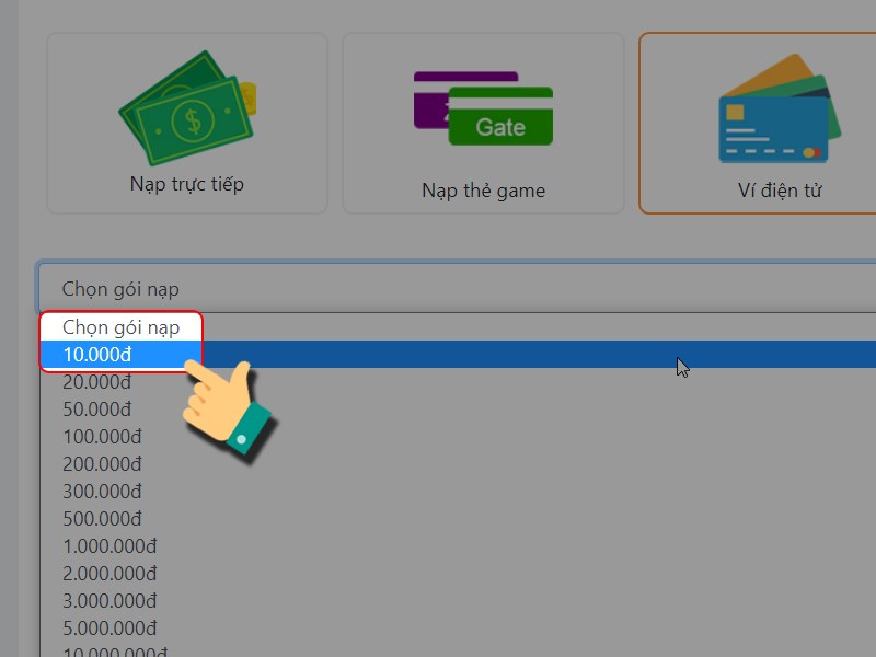 Chọn mệnh giá gói nạp Chọn mệnh giá gói nạp
