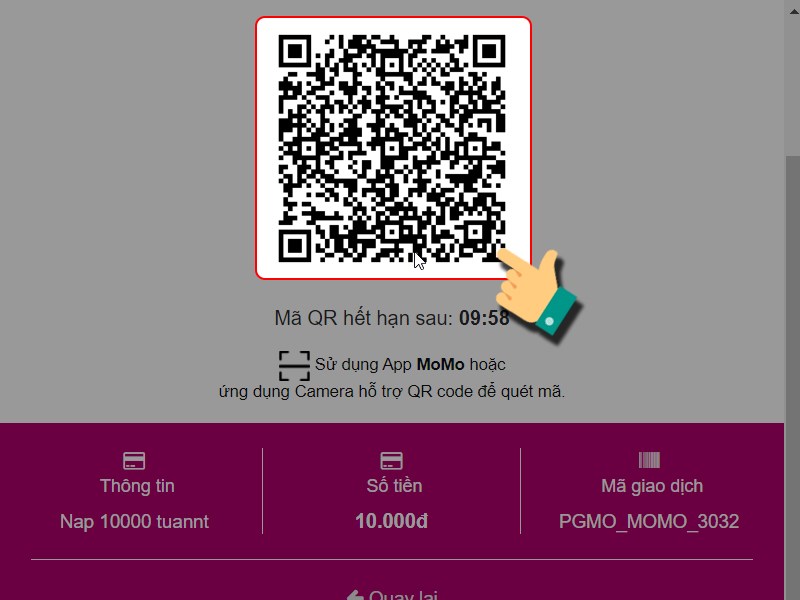 Mở ứng dụng MoMo và quét mã QR để thanh toán Mở ứng dụng MoMo và quét mã QR để thanh toán
