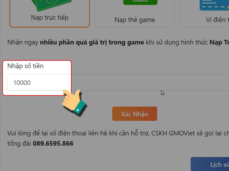 Nhập số tiền bạn muốn nạp Nhập số tiền bạn muốn nạp