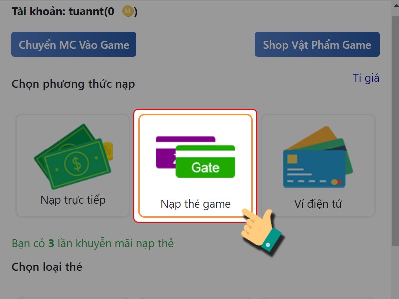 Nạp bằng thẻ cào Nạp bằng thẻ cào