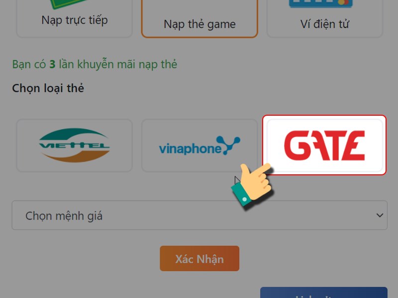 Chọn loại thẻ cào bạn sử dụng Chọn loại thẻ cào bạn sử dụng