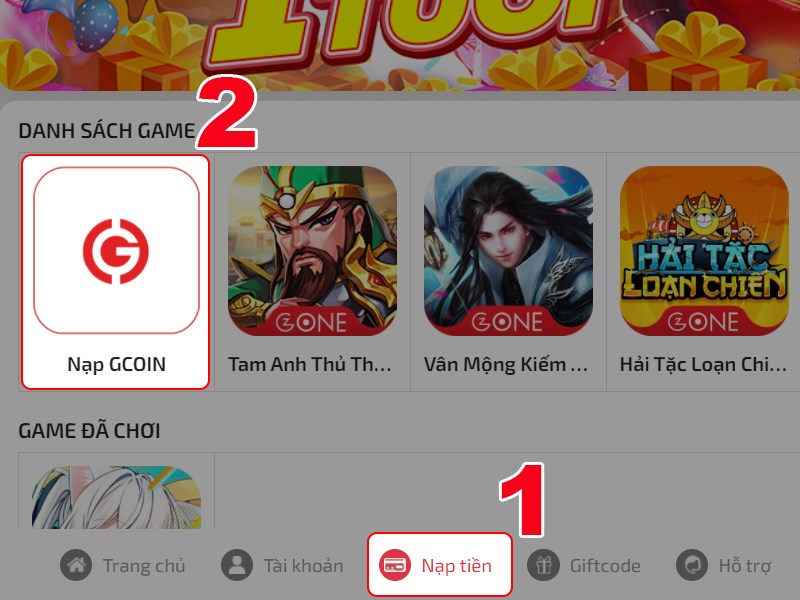 Nạp Gcoin
