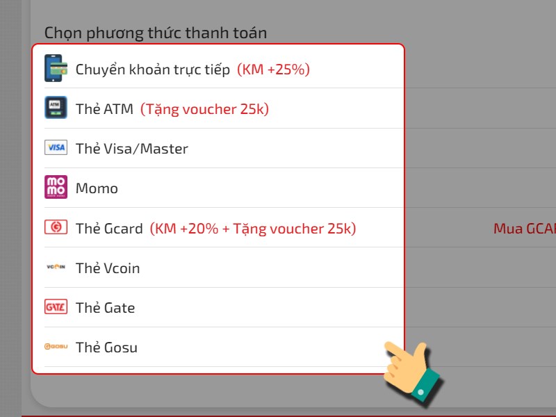 Chọn phương thức thanh toán