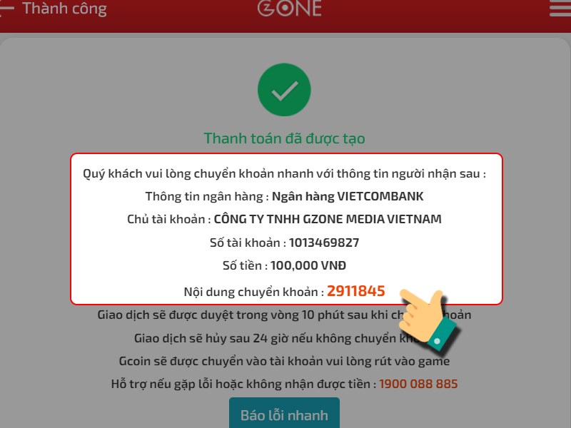 Chuyển khoản theo th&ocirc;ng tin ở đ&acirc;y