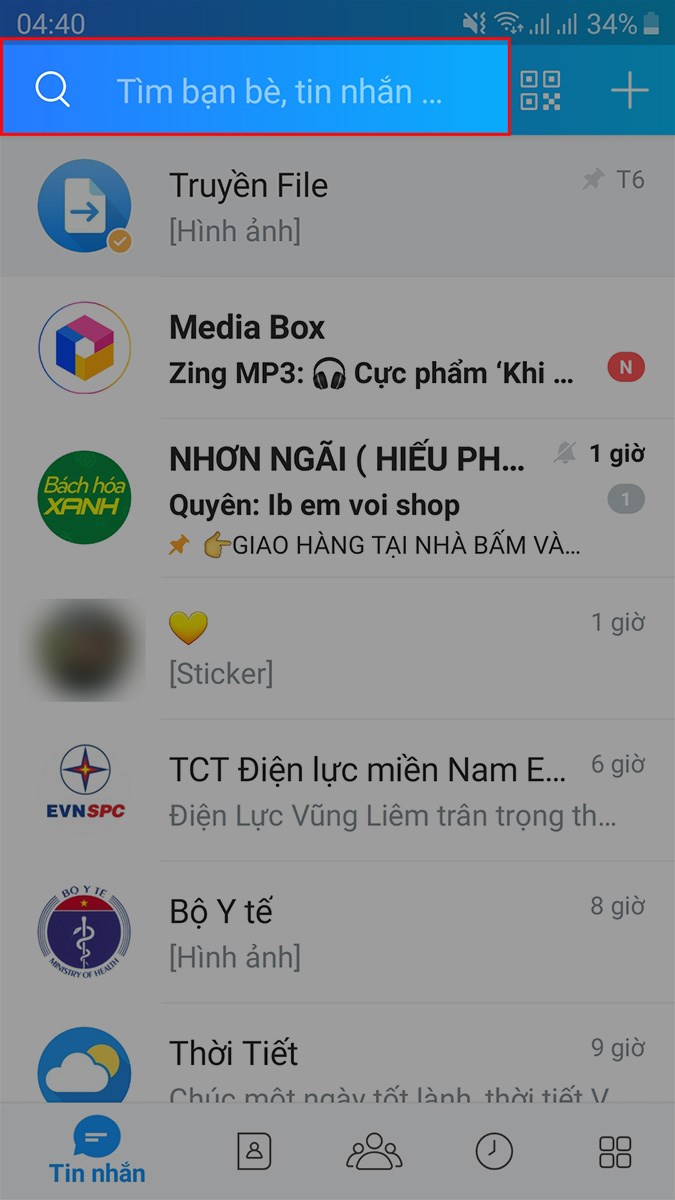 Mở ứng dụng Zalo, nhấn v&agrave;o khung t&igrave;m kiếm > Nhập 1022 TPHCM