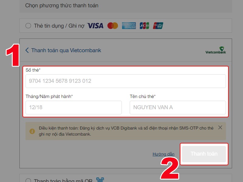 Nhập thông tin thẻ của bạn để thanh toán