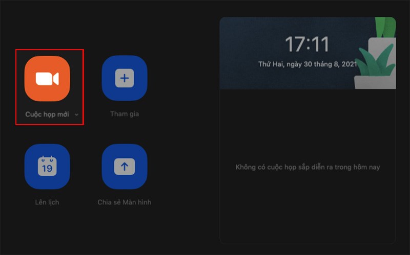 Mở Zoom trên máy tính > Chọn Cuộc họp mới để tạo lớp học trực tuyến trên Zoom