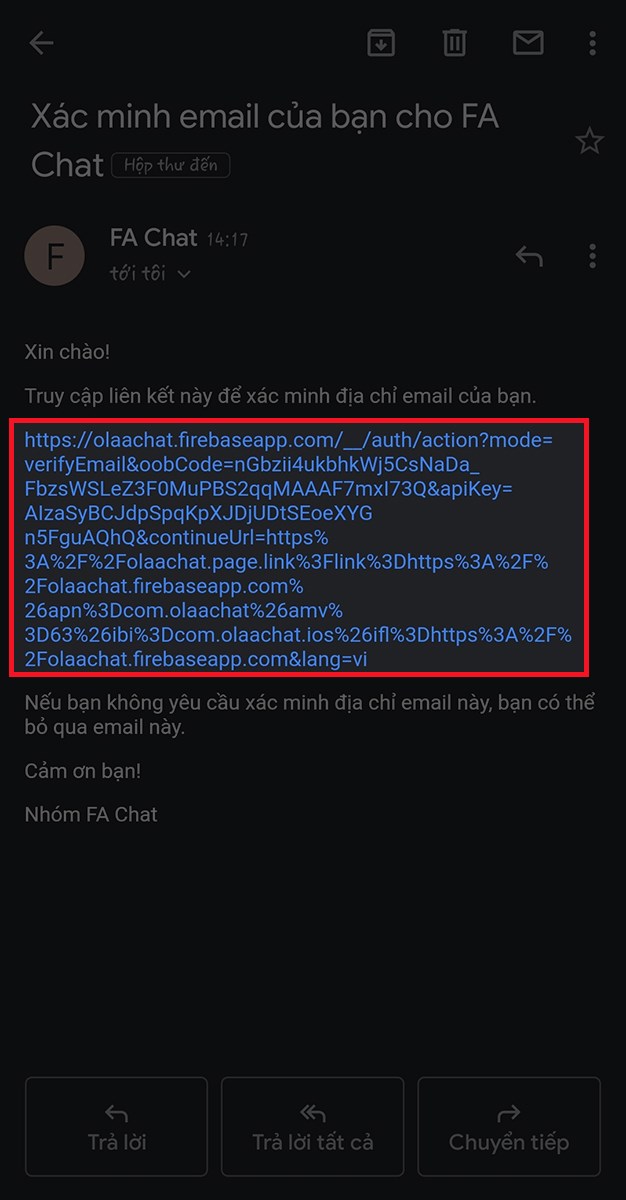chọn v&agrave;o đường link trong mail để mở li&ecirc;n kết