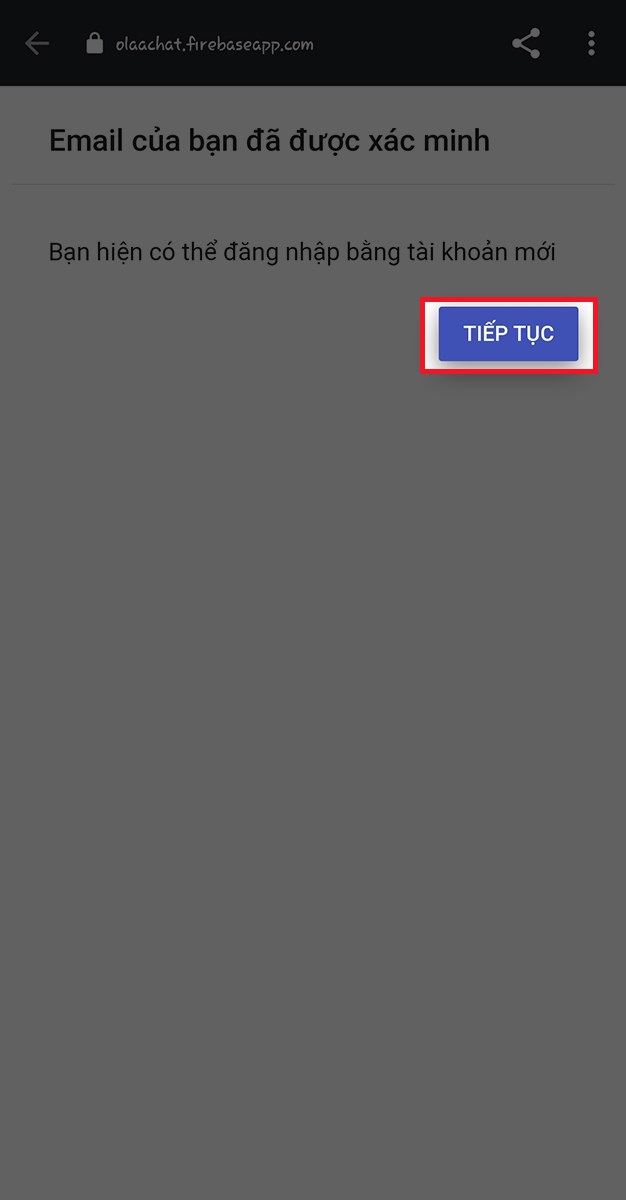 nhấn n&uacute;t TIẾP TỤC để ho&agrave;n tất đăng &yacute; t&agrave;i khoản Ola chat