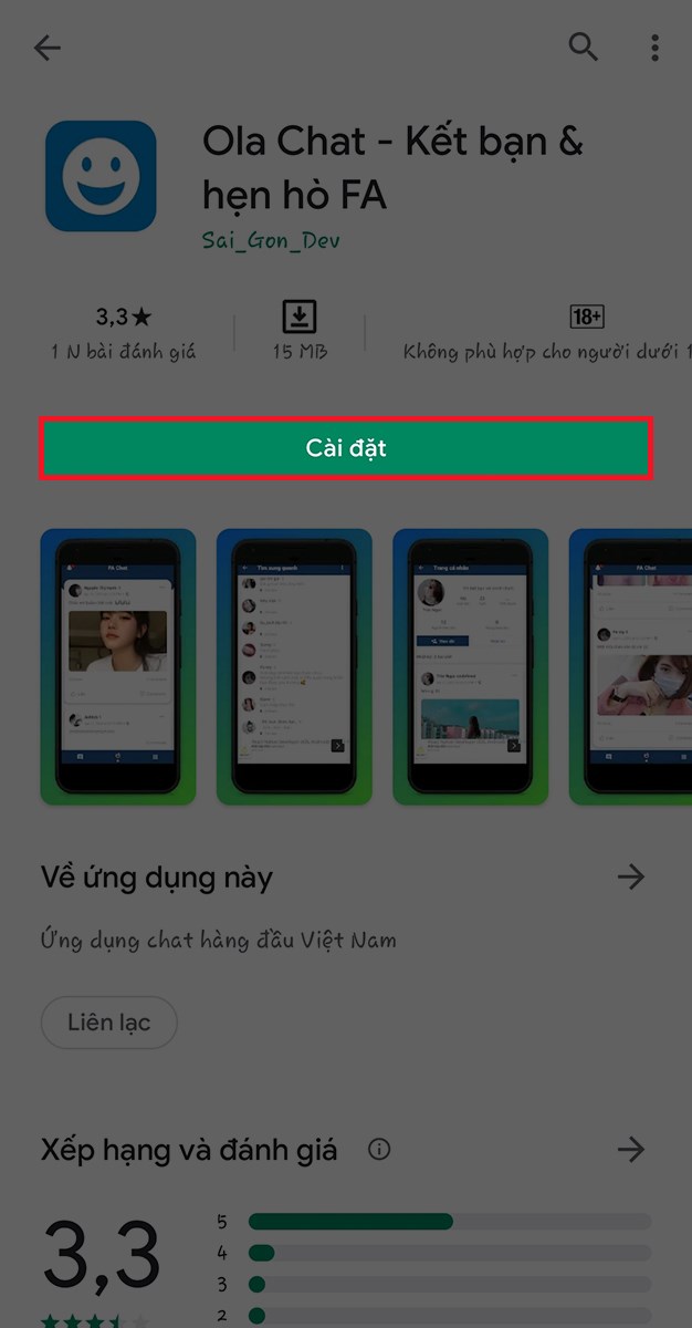  nhấn n&uacute;t C&agrave;i đặt để tải ứng dụng về m&aacute;y