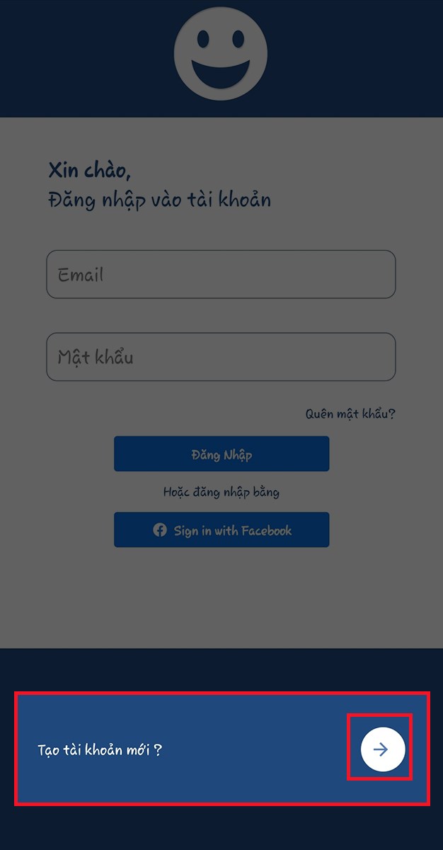 chọn mũi t&ecirc;n b&ecirc;n phải d&ograve;ng chữ Tạo t&agrave;i khoản mới?