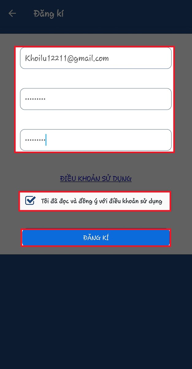  Nhập Địa chỉ Email, Mật khẩu v&agrave; x&aacute;c nhận mật khẩu
