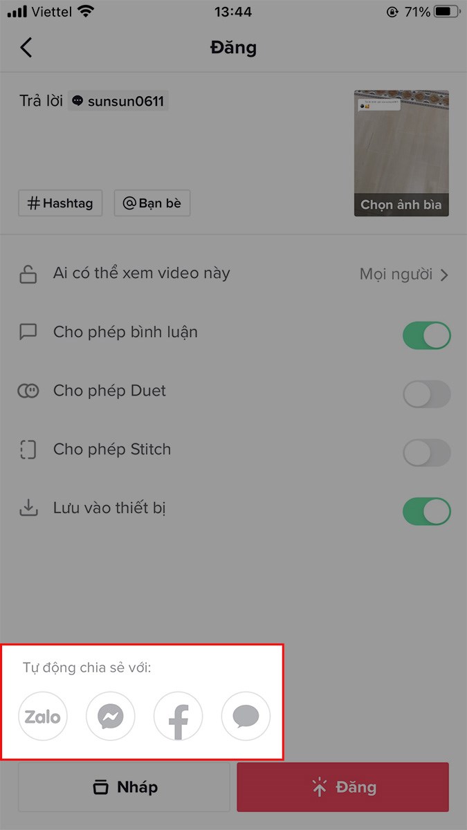 Và chia sẻ video lên Zalo, Messenger, Facebook, tin nhắn