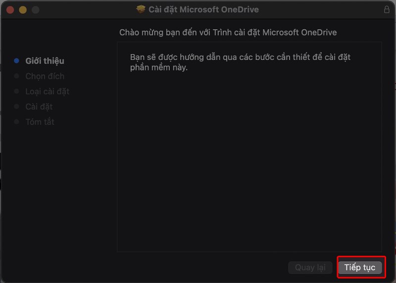 Bấm tiếp tục để cài đặt