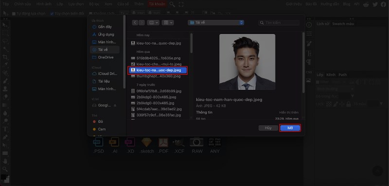 Chọn ảnh cần gh&eacute;p t&oacute;c > chọn Mở