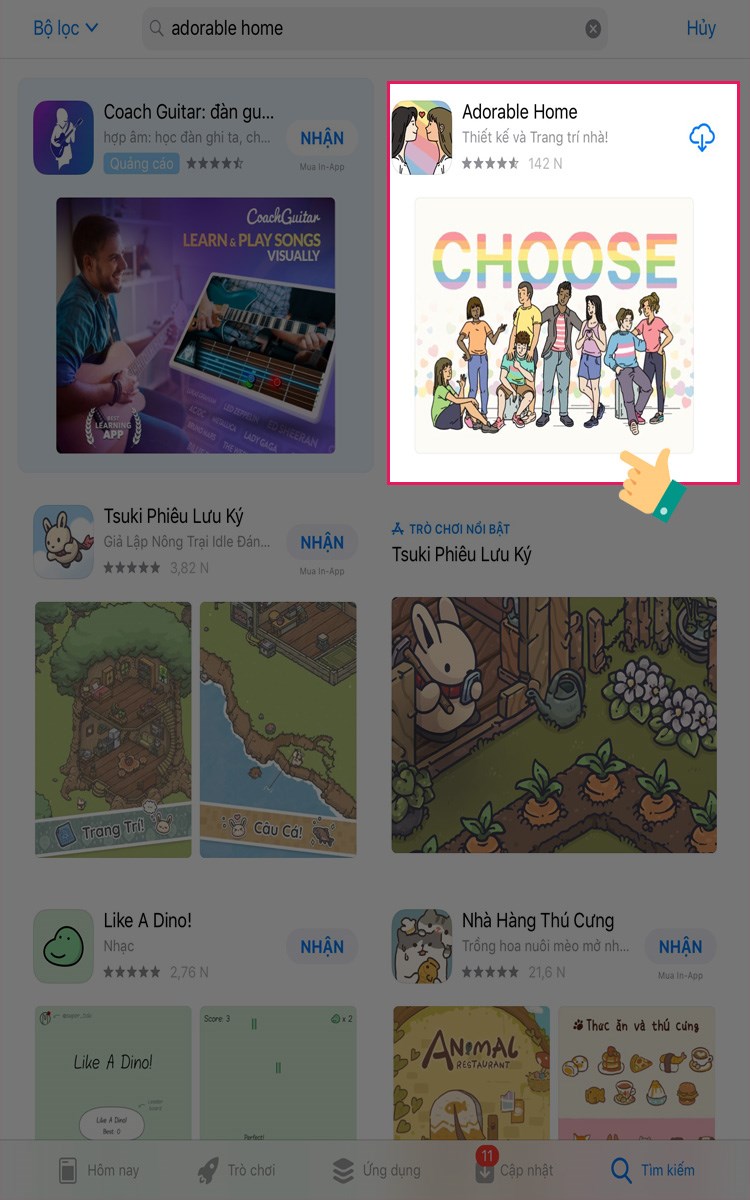 Nhấp chọn game Adorable Home