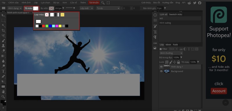 Chọn &ocirc; T&ocirc; m&agrave;u ph&iacute;a tr&ecirc;n giao diện để t&ocirc; nền trắng hoặc đen.