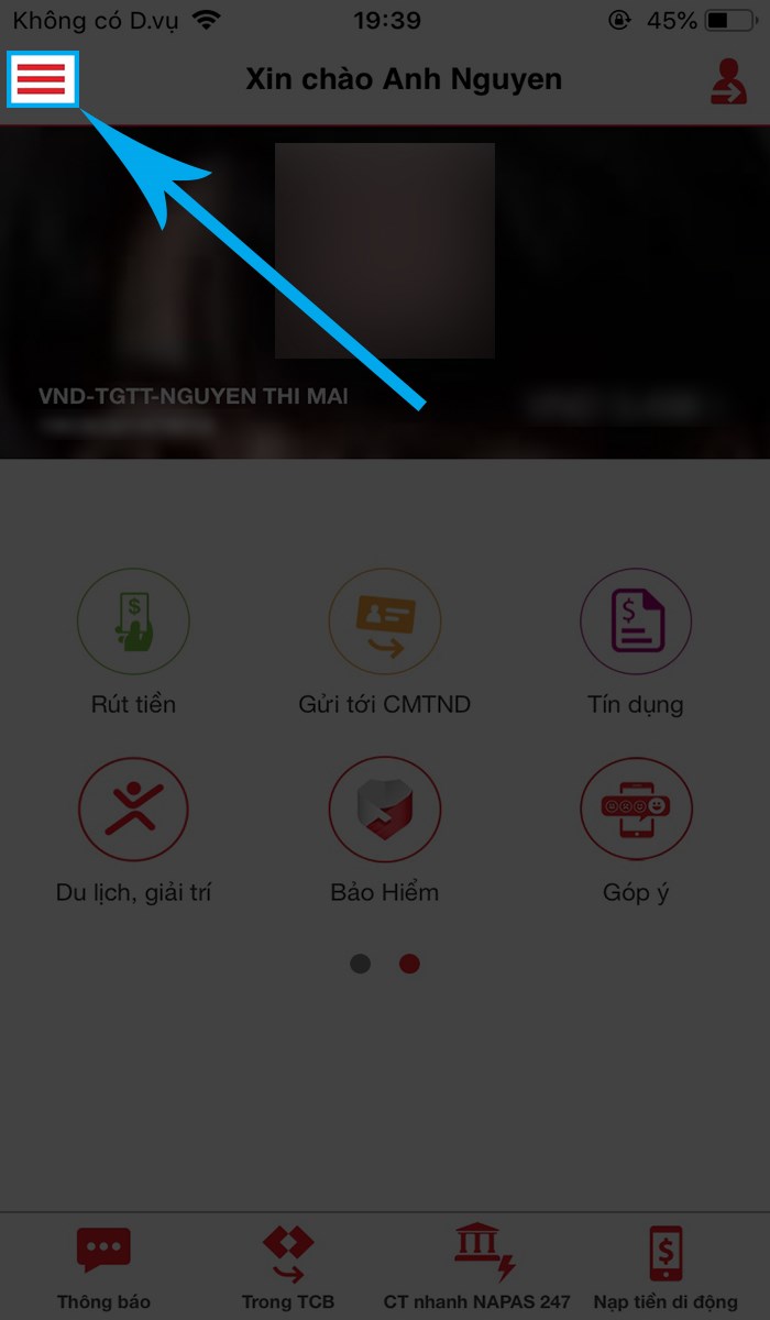 Nhấp v&agrave;o biểu tượng 3 gạch ngang