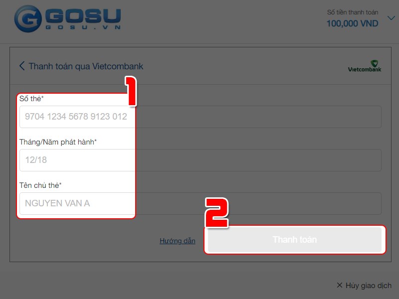 Nhập th&ocirc;ng tin thẻ ATM của bạn