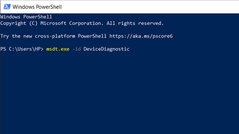 Nhập lệnh vào cửa sổ Windows PowerShell