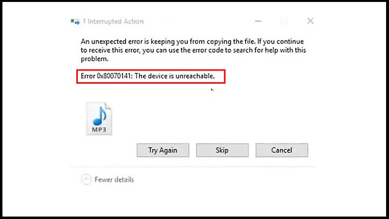 Lỗi Device is Unreachable (0x80070141)