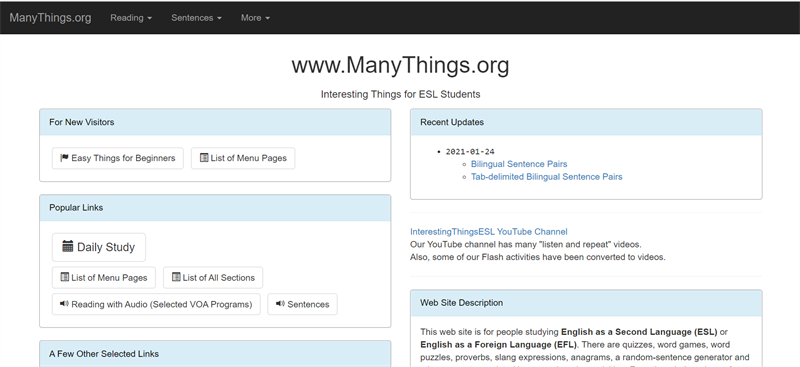ManyThings.org: Trang web học Tiếng Anh cho nguời mất gốc